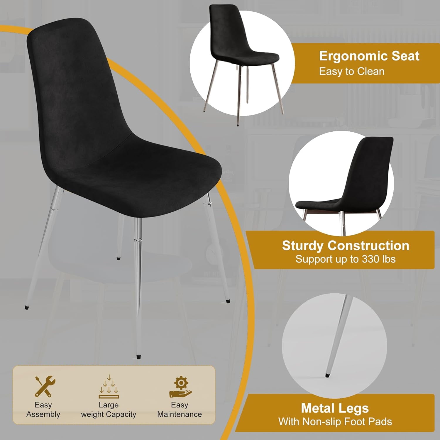 5-Piece 36" Round Glass Dining Set, Clear Tempered Glass Table & 4 Velvet Chairs with Stainless Steel Legs for Kitchen, Meeting Room