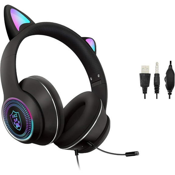 Cat Ear Gaming Headset with Microphone Flashing Glowing Stereo Headset$stereo Surround Earmuff Headset Bluetooth Headset
