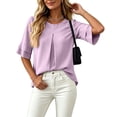 thumbnail image 5 of ClodeEU Women's Round Neck Pleated 3/4 Sleeve Tunic Blouse Top,Casual Loose Shirt Purple,Women's Plus XXL, 5 of 9