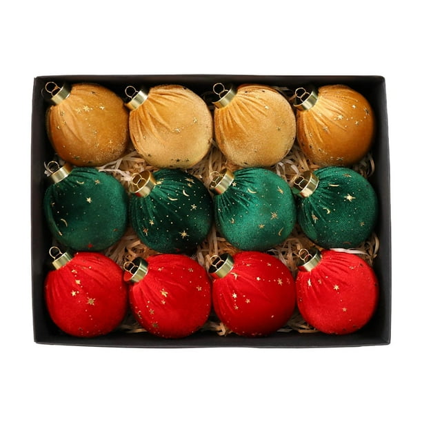 12 adornos navideños de terciopelo, irrompibles, para colgar en el árbol, ideales para fiestas. 12 unidades 3 colores estilo B
