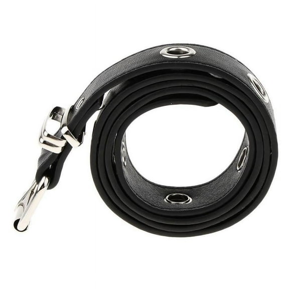 Women Punk Rivets Hollow Leather Waist Belt with Metal Chain Black
