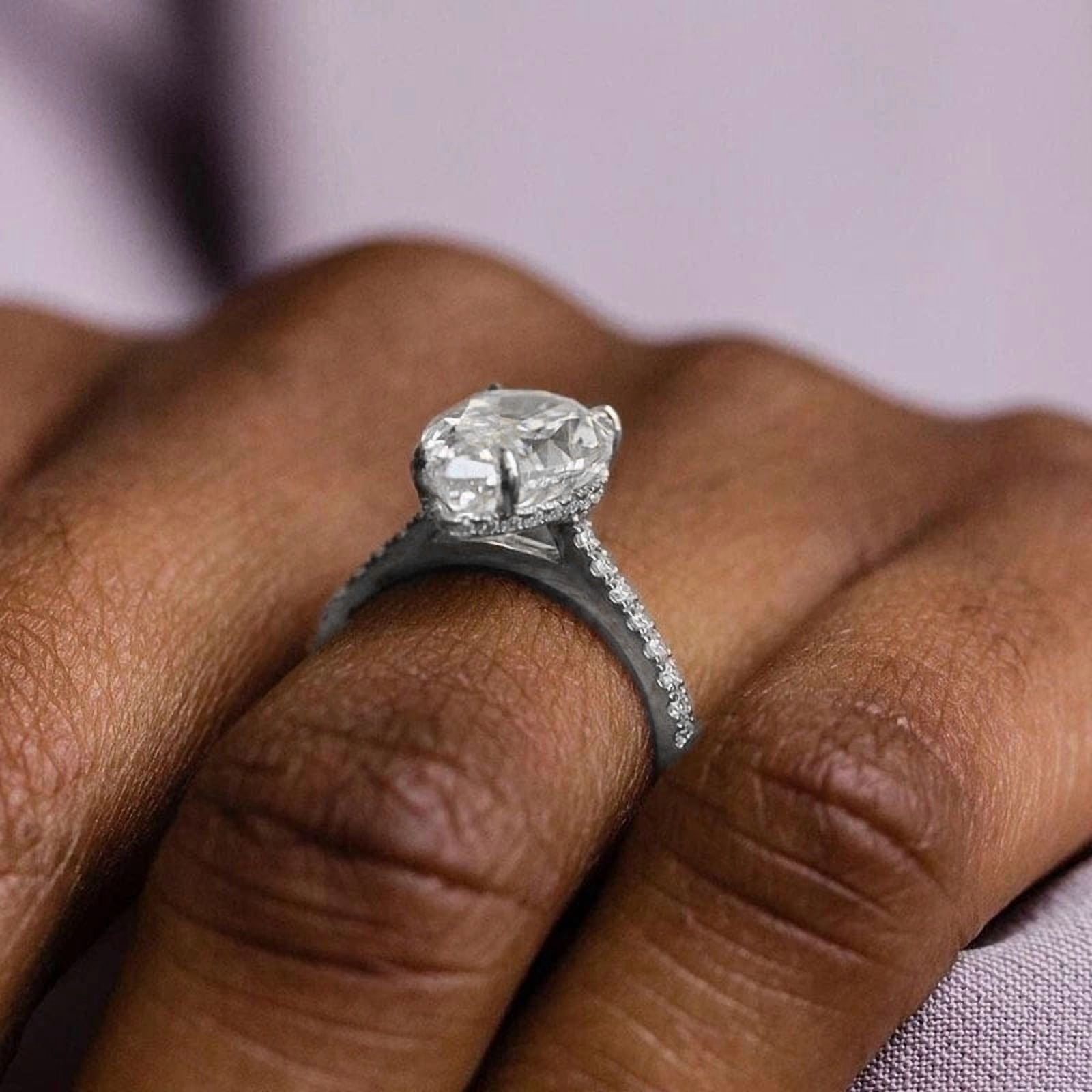 solitaire jewels 3CT Pear Moissanite Hidden Halo Engagement Ring For Women, 18K White Gold