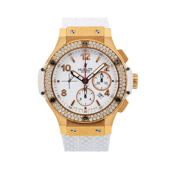 Pre-Owned Hublot Big Bang 341.PE.230.RW.114 41MM Factory Diamond Bezel White Dial With Rubber Bracelet