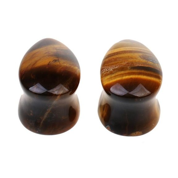 Pair Ear Gauge Double Flared Body Jewelry 10mm Tigers Eye