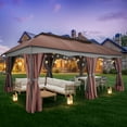thumbnail image 3 of SANOPY 12x20ft Heavy Duty Gazebo with Metal Steel Frame Sturdy Tent with Privacy Curtain and Mosquito Netting Outdoor Gazebo for Garden, Lawn, Backyard, Garage,Brown, 3 of 12