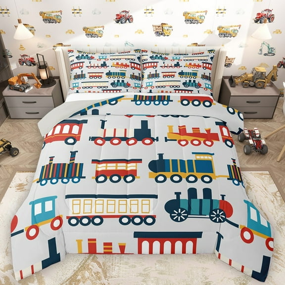 Castle Fairy Kids Children Teens Kawaii Railway Train Bedding Comforter Set 2pcs,Car Theme Twin Comforter Sets Microfiber,Transportation Theme Breathable Bedding Set,Microfiber Bedroom Decor