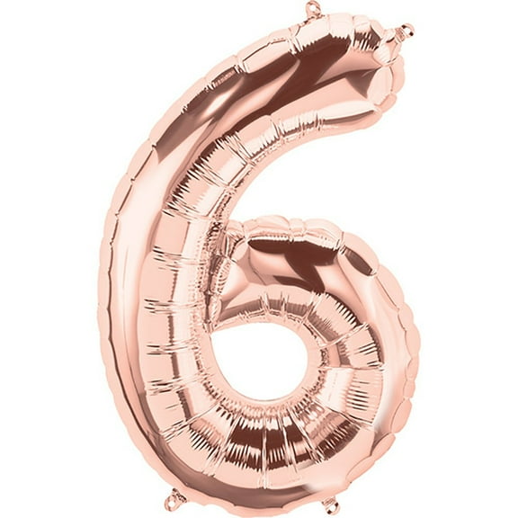 34 inch Number 6 - Northstar - Rose Gold Foil Mylar Balloon - Party Supplies Decorations