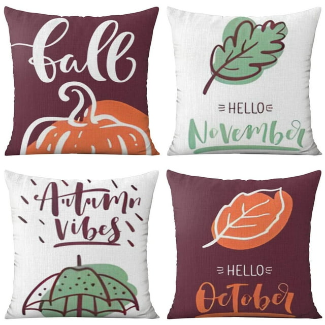 Hello Fall Pillow Covers Set Of 4, Linen Holiday Pillow Covers Sofa Couch Car Bedroom Home Decor
