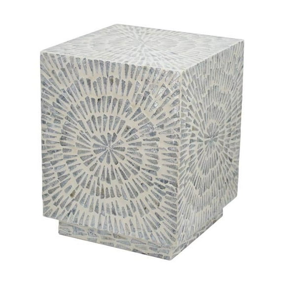 18 in. Modern Capiz Square Accent Table Stool, Gray