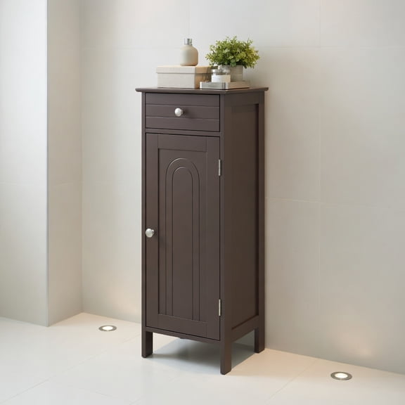 Topcobe Wooden Storage Free-Standing Floor Cabinet with Drawer and Shelf, Bathroom Furniture, Toilet Storage Organizer, Brown