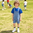 thumbnail image 5 of LRen Overalls for Girls Size 10-12 Summer Denim Shortsalls+ Solid Color Top+Socks 3Piece Set Loose Fit Cotton Daily Wear Stretchy Denim Rompers With Pockets, 5 of 7