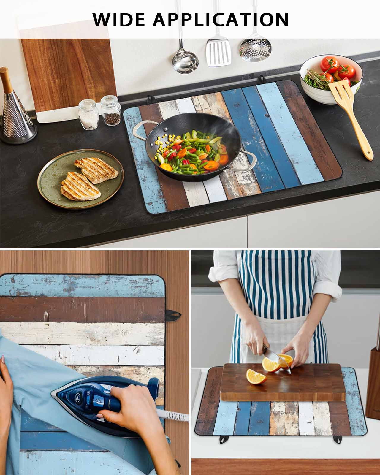 nqOlkjepod Large Induction Cooktop Protector Mat 36"x21", Colorful Wooden Stove Top Covers for Electric Stove, Vintage Farmhouse Wood Decorative Stove Burner Cover Mats, Glass Top Stove Cover