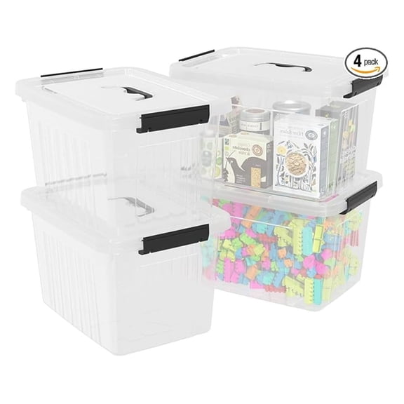18 Quart Plastic Storage Bins 4-Pack, Clear Tote Containers with Lids, Stackable Organization Bins for Home, Office, Closet - 15x11.18x9.25 Inch