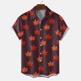 thumbnail image 3 of Camisas Para Hombre Casual Camisa de manga corta con solapa de moda de verano para hombre, Top con estampado de botones y hojas de arce (Coffee, L), 3 of 4