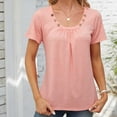 thumbnail image 2 of Besolor Summer Tunic Tops for Women Round Neck Button Short Sleeve Shirts Casual Solid Color Going out Blouse Tees Ladies Clothes, 2 of 3