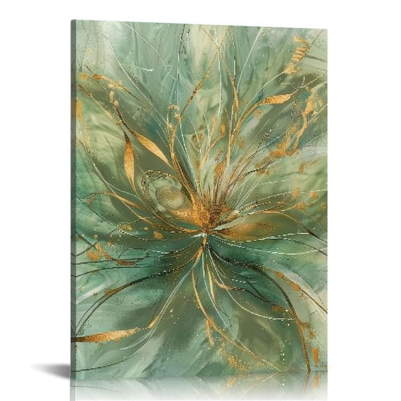 ARISTURING Abstract Wall Art Green and Gold Painted Painting Blossom Botanical Large Picture for Living Room Bedroom Kitchen Office 12x16 in