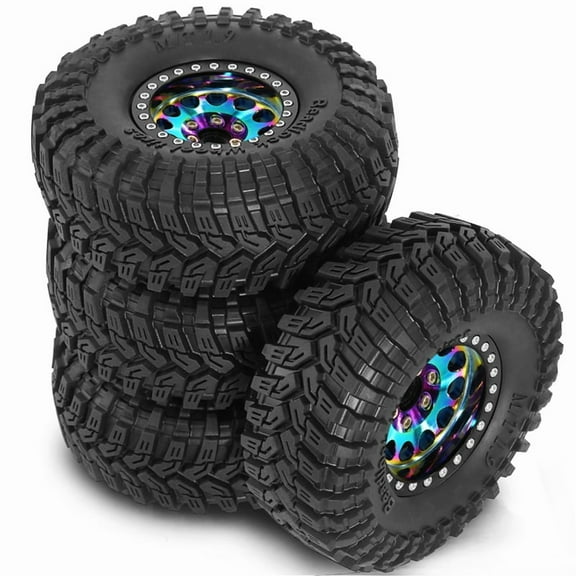 4PCS 1.9 Metal Beadlock Tires Claw Mud Terrain Wheel Tires for FCX10 Axial SCX10 Pro SCX10 UTB18 TRX4 Multicolor,1 * rc upgrade parts kit,Multicolor