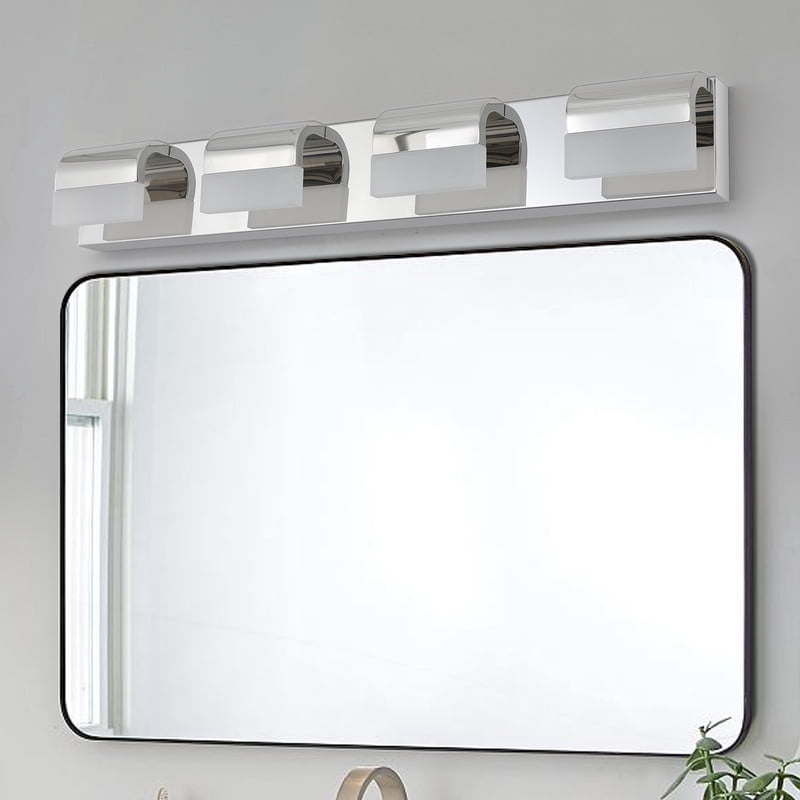 Modern 4-Light LED Vanity Light in Chrome Finish, Bathroom Lighting Fixtures Over Mirror with Acrylic Shade, Hardwired Bath Wall Light for Bathroom, Powder Room, Bedroom