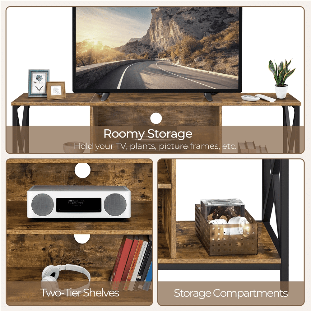 Alden Design TV Stand with Storage for TVs up to 65'', Rustic Brown