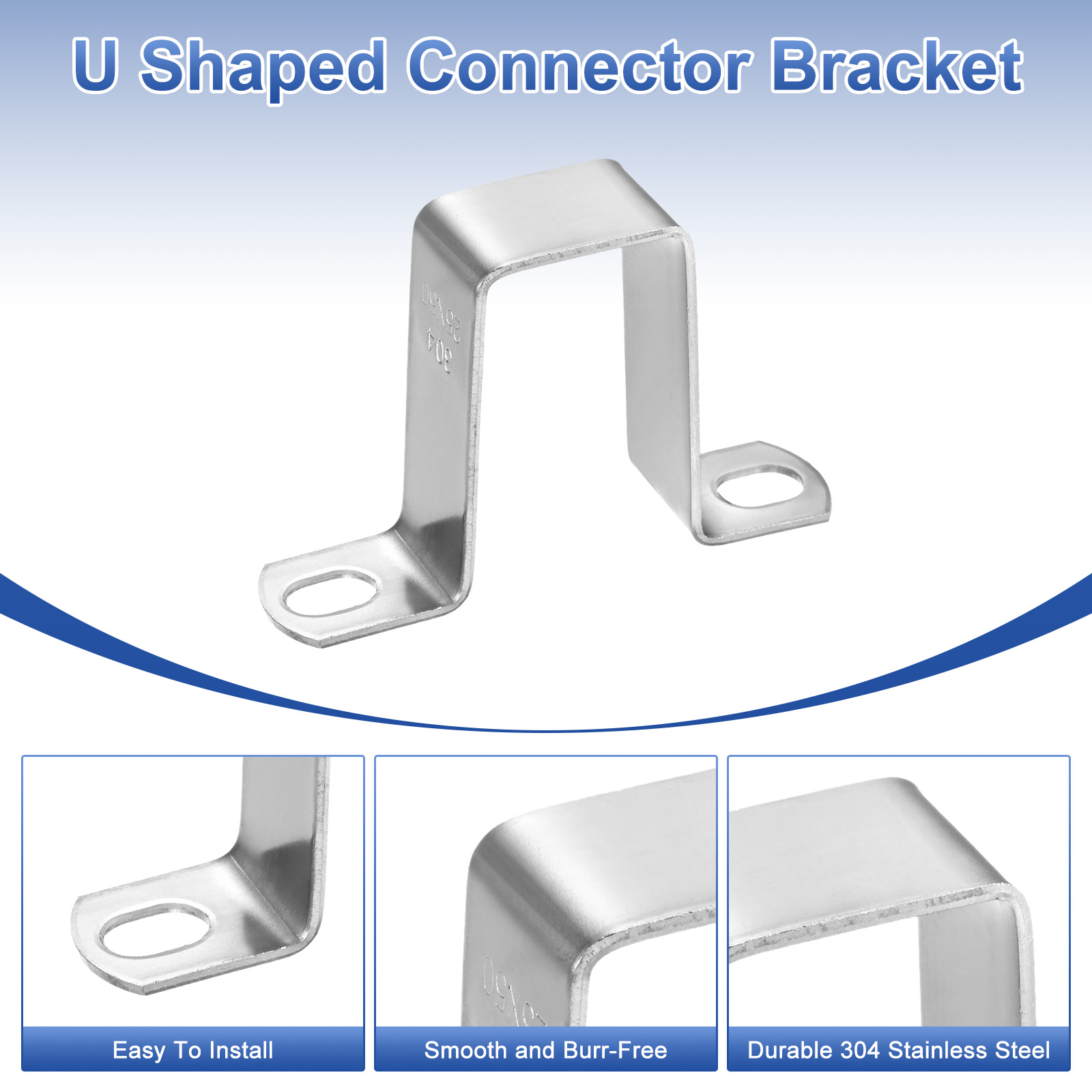 Uxcell 12-Pack U Shaped Connector Bracket, 25x50mm 304 Stainless Steel Square Pipe Clamp for Door Closed Bar Holder Strut Channel
