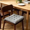 thumbnail image 6 of Thick Striped Corduroy Square Seat Cushion with Fixed Ties 38x38cm Office Dining Window Futon Chair Pad,Gray, 6 of 6