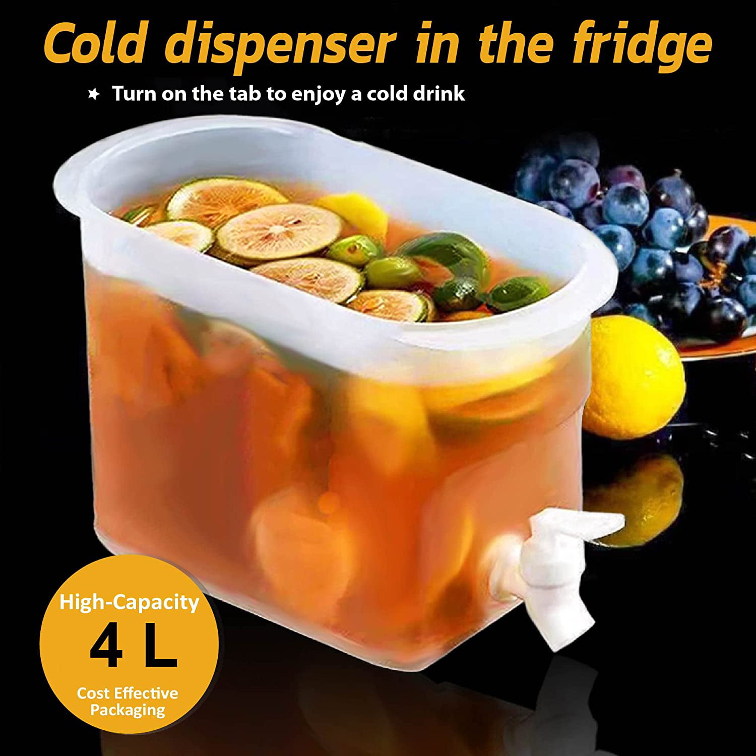 Fzm Organization and Storage 4L Drink Dispenser Refrigerator Beverage Dispenser Cold Kettle with Removable Filter Plate Spigot Fruit Teapot Lemonade