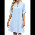 thumbnail image 2 of Vestido Camisero de Verano para Mujer, Informal, de Corta, con Botones y Cuello en V, Talla Grande Azul S, 2 of 6