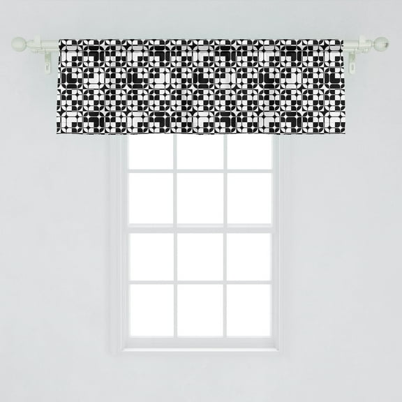 Ambesonne Geometric Window Valance, Minimalist Forms Shaping Internal Squares Mosaic Modern Design Repetition, Curtain Valance for Kitchen Bedroom Decor with Rod Pocket, 54" X 18", Black and White