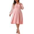 thumbnail image 1 of GRACE & GRANDEUR Robe pour Femme Grande Taille Manches Longues Pois Suisses Col en V Portefeuille Robes Formelles 3X Rose, 1 of 6