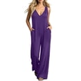 thumbnail image 3 of Tqcoqu Women's Loose Wide Leg Jumpsuit with Side Pockets,V Neck Sleeveless Solid Stretchy Casual One Piece Romper, 3 of 6