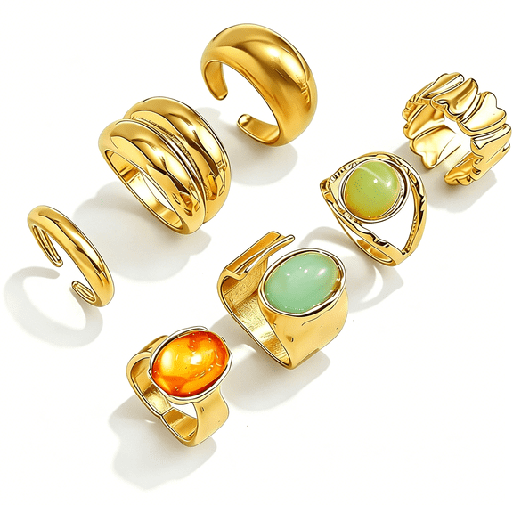 DESIGNICE Rings for Women Colorful Chunky Rings Set Adjustable Thick Statement Ring for Women Trendy Dainty Stacking Ring Vintage Chunky Jewelry