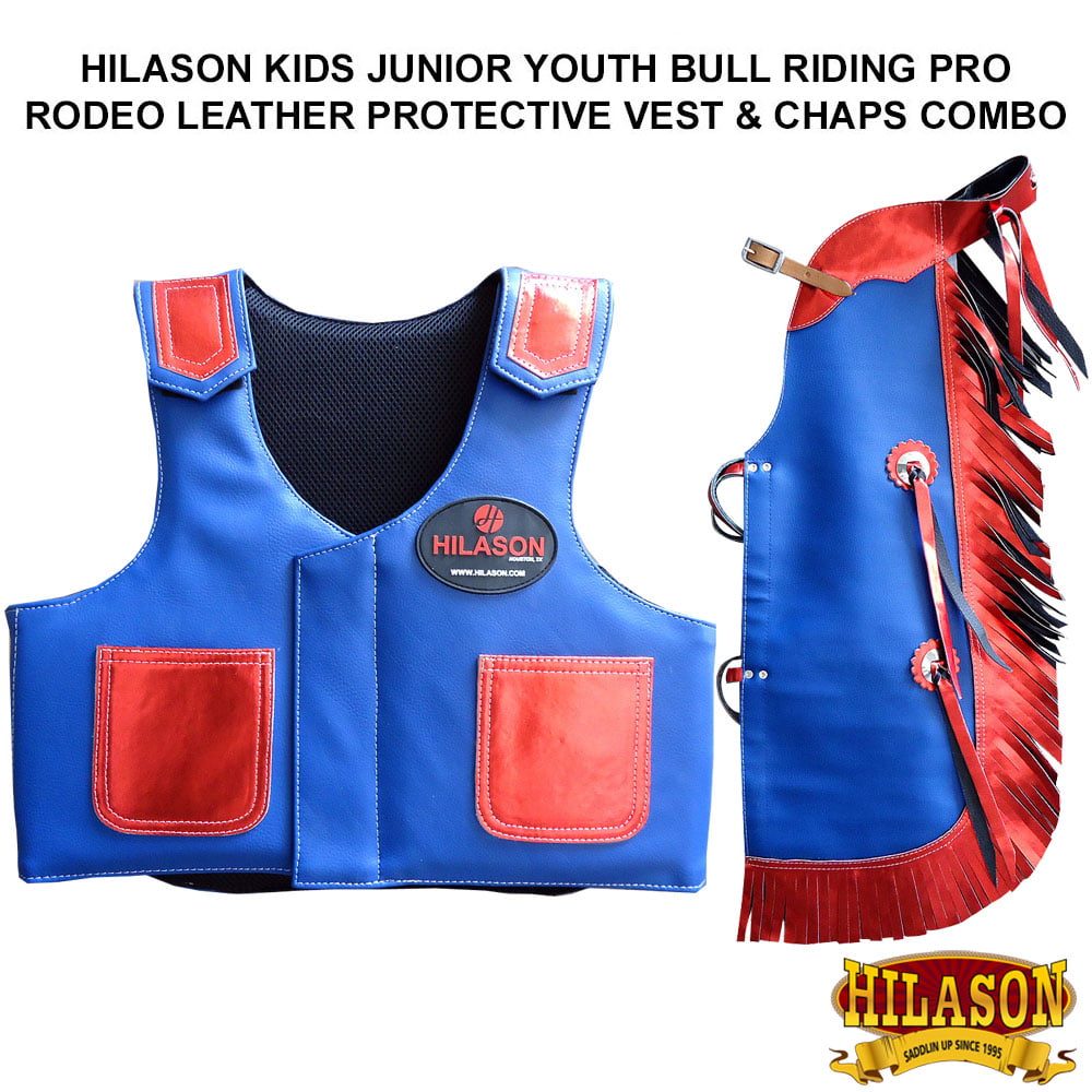 C-876Y Hilason Junior Youth Bull Riding Pro Rodeo Leather Protective Vest Chaps 