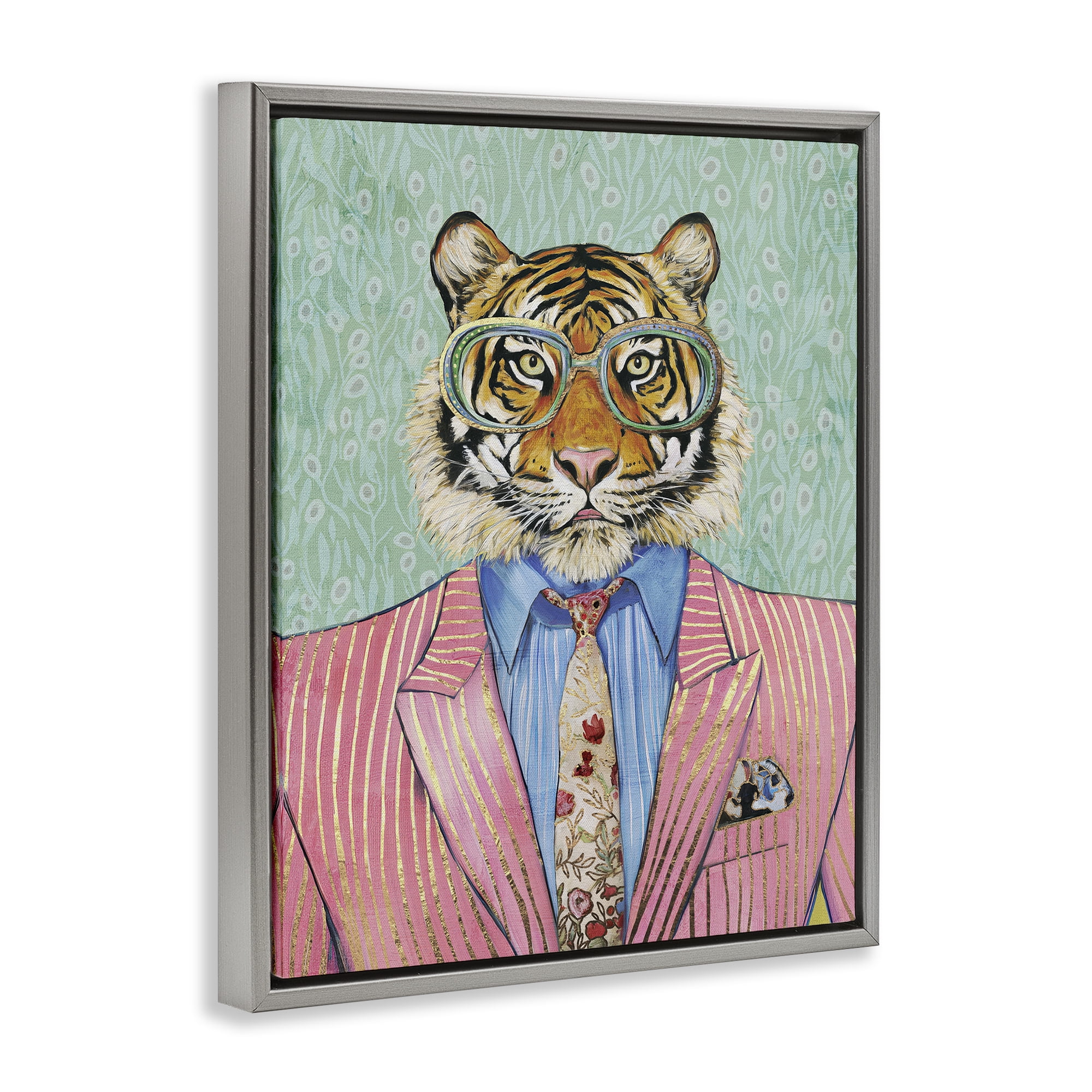 Stupell Industries Sharp Tiger Outfit Gray Framed Floater Canvas Wall Art, design by Svetlana Aleynikova
