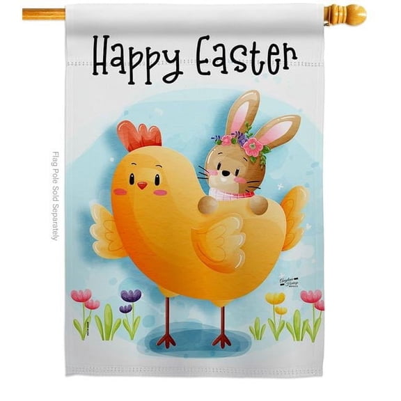 Angeleno Heritage 28 x 40 in. Chick with Bunny House Flag with Spring Easter Double-Sided Decorative Vertical Flags Decoration Banner Garden Yard Gift