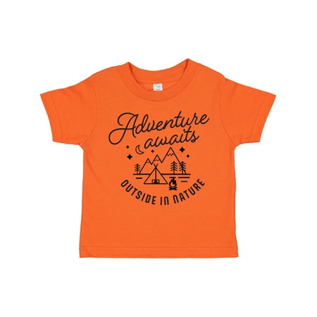 

Inktastic Adventure Awaits Outside in Nature with Tent and Mountains Boys or Girls Toddler T-Shirt