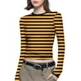 thumbnail image 3 of Aboser Striped Long Sleeve T Shirts for Women Y2k Clothes Slim Fit Basic Tees Casual Round Neck Tshirts Cozy Soft Undershirts Orange XXXL, 3 of 7