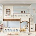 thumbnail image 3 of HOQBN Full over Full House Bunk Bed with Storage Stairs, House Bunk Bed with Window & Side Bookshelf, Solid Wood Bed Frame with Play Designed, Convertible Lower Space for Sleep or Play, Beige+Natural, 3 of 9