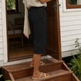 thumbnail image 5 of UAMVSH Bermuda Shorts for Women Knee Length Casual Drawstring Linen Shorts Button Side Split Summer Beach Shorts with Pockets, 5 of 7