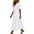 thumbnail image 7 of Womens Deep V Neck Puff Short Sleeve Tired Maxi Dress Boho Long Flowy Summer Dresses White XL(XL), 7 of 7