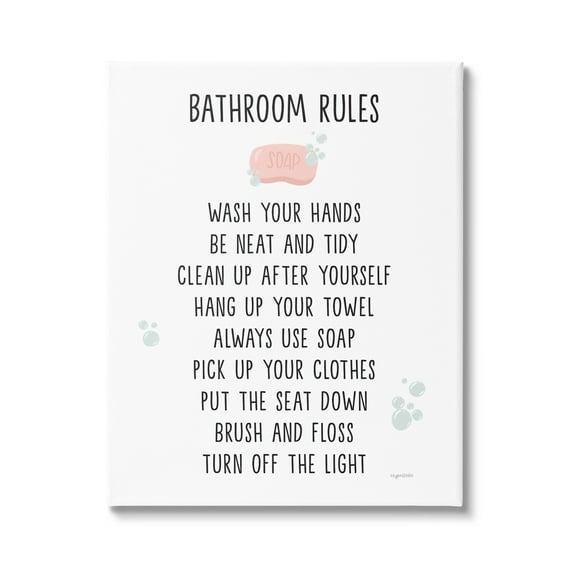 Stupell Industries Bathroom Rules List Soap Bubbles Typography Painting Gallery Wrapped Canvas Print Wall Art