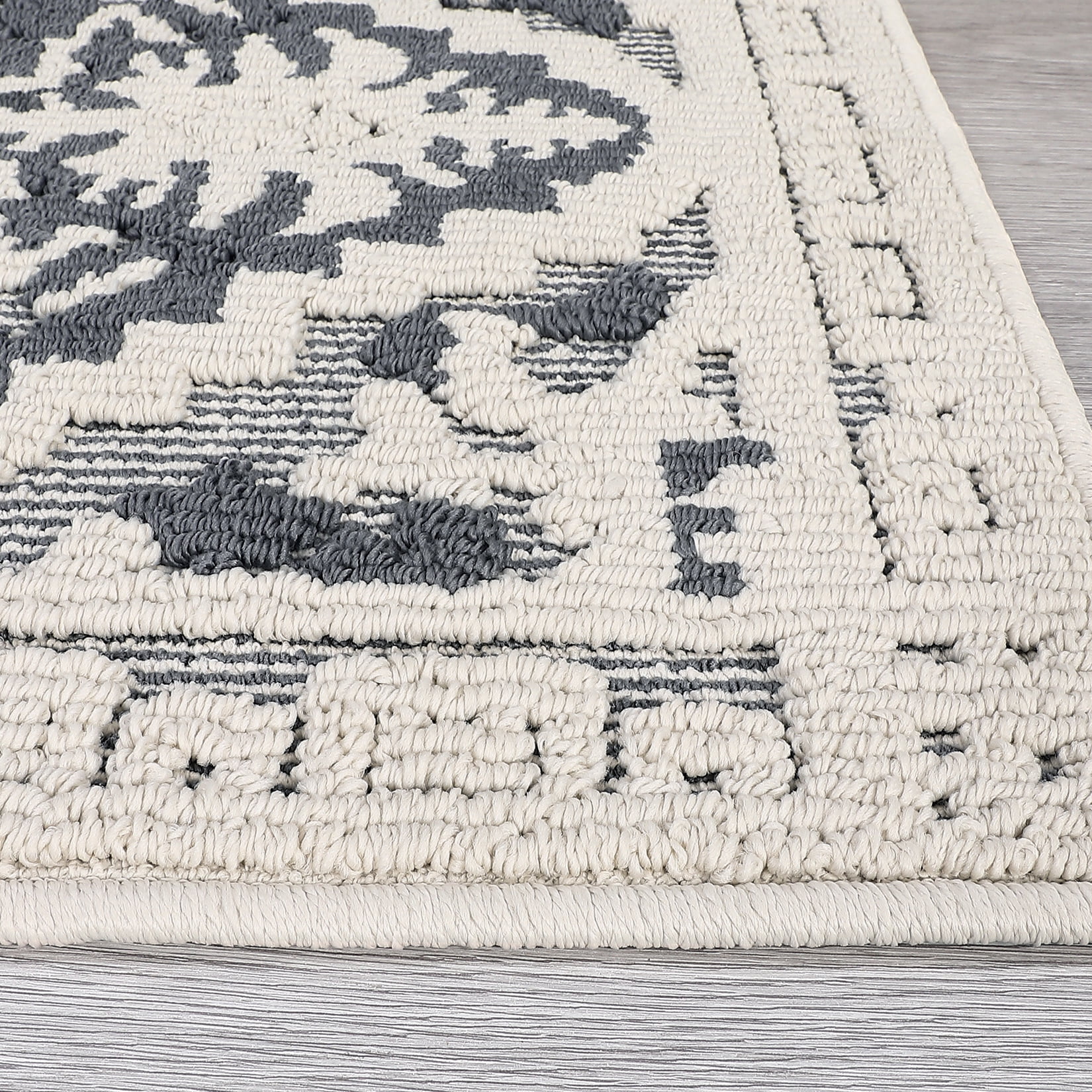 Hasoo Runner Rug 2x6 Rug for Living Room Shag Rug Vintage Boho High Low Pile Medallion Throw Rugs, Gray