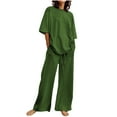 thumbnail image 1 of Ensembles Deux Pièces pour Femmes Printemps Tenues Mignonnes de Vacances pour Femmes Ensemble de Vêtements Femme Col Rond Manches Courtes Hauts Pantalons Ensembles Style Pantalon Long P_712 Survêtements pour Femmes Vert P, 1 of 5