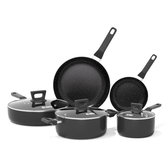 Juego de utensilios de cocina COOKER KING de aluminio antiadherente de 8 piezas, negro