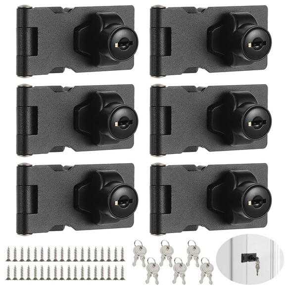 6 Pcs Hasp Locks with Keys, Twist Knob Keyed Locking Hasps, Stainless Steel Hasp Latches, Heavy-duty Keyed Latch Locks, Safety Hasps for Cabinets, Small Doors