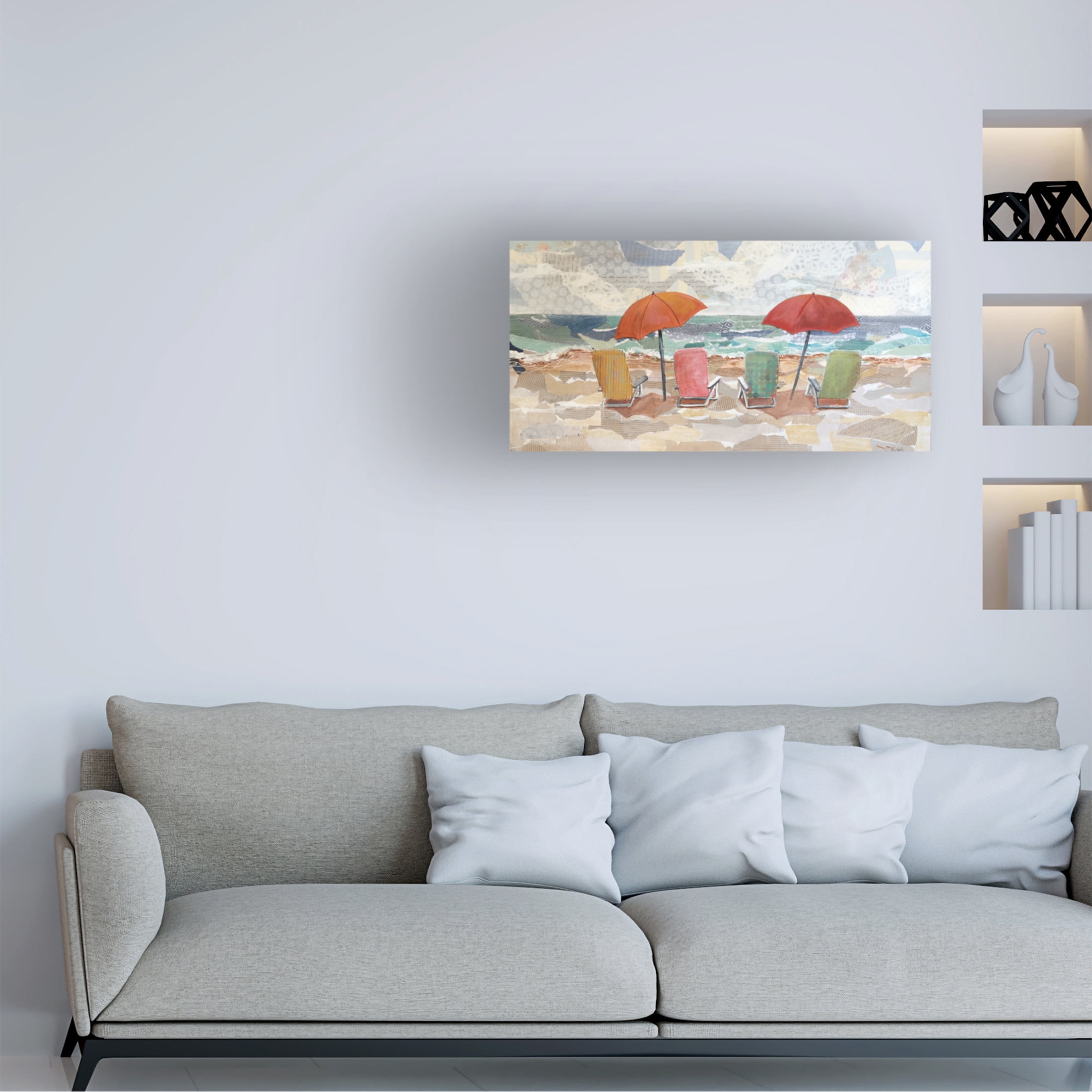 Canvas Wall Art - Christine Rotolo 'Mixed Media Beach Chairs' Wall Art for Living Room, Bedroom, or Office Décor by Trademark Fine Art - 32 x 16 Inches