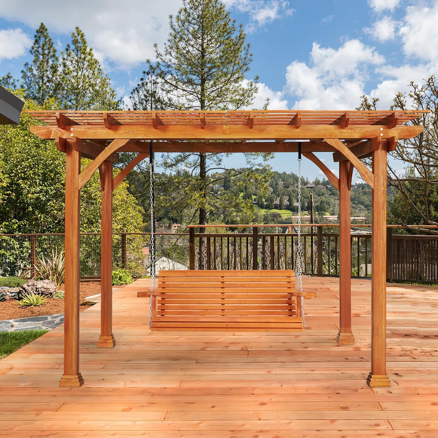 YODOLLA 12'x10' Outdoor Wood Pergola, Wooden Gazebo with Solid