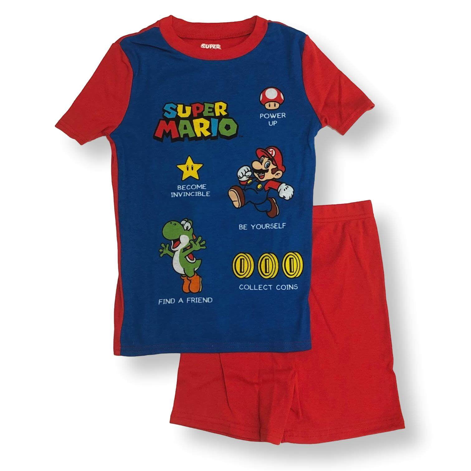Mario Cotton Pajamas for Boys Mario Short Sleeve Kids PJs 4 Piece Set Walmart