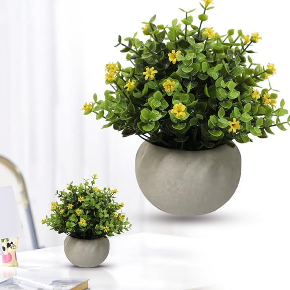 Dusknt Artificial Potted Plants, Tabletop Decor, Home Decorations, Realistic Small Artificial Potted Fers Green Plants with Hemispherical Pulp Bonsai Pot, Yel