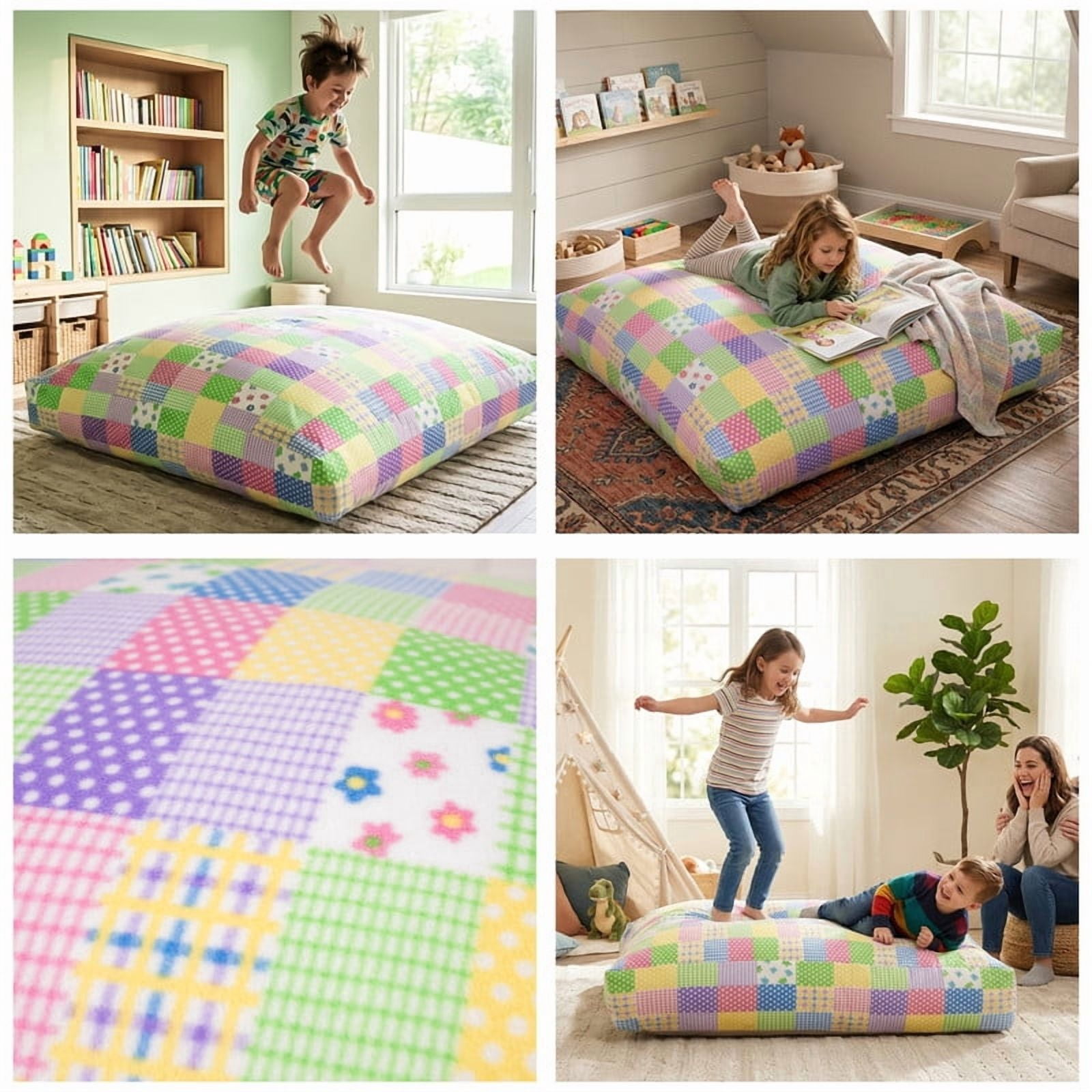 Sensory Crash Pad for Kids & Adults,Soft Landing Crash Mat with Foam Blocks,Removable and Washable Cover,Non-Slip Bottom for Jumping, Relaxing & Play,36" x 36"