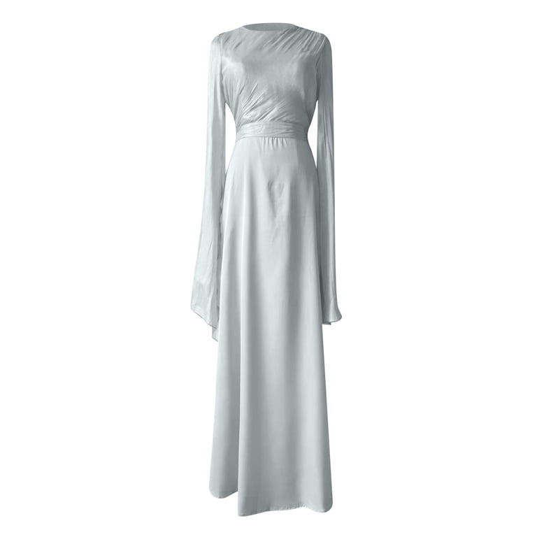 Elegant Women's Formal Dress Long Sleeve Round Neck Satin Evening Gown For Party Wedding Wear Spring Summer Fall Basic Solid Color Trumpet Sleeve Dress Long Fancy Dress Formation Dress Wedding Dresses - Elegant Women's Formal Dress Long Sleeve Round Neck Satin Evening Gown For Party Wedding Wear Spring Summer Fall Basic Solid Color Trumpet Sleeve Dress Long Fancy Dress Formation Dress Wedding Dresses -